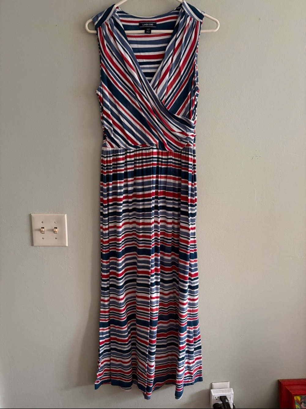 Lands end Red, Navy & White Striped Sleeveless Maxi Dress SP